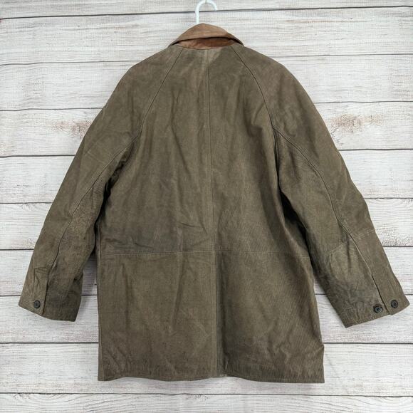 Vintage Echtes Leder Explorer Cargo Leather Jacket Mens XL Tan Gray Suede Collar - Picture 2 of 13